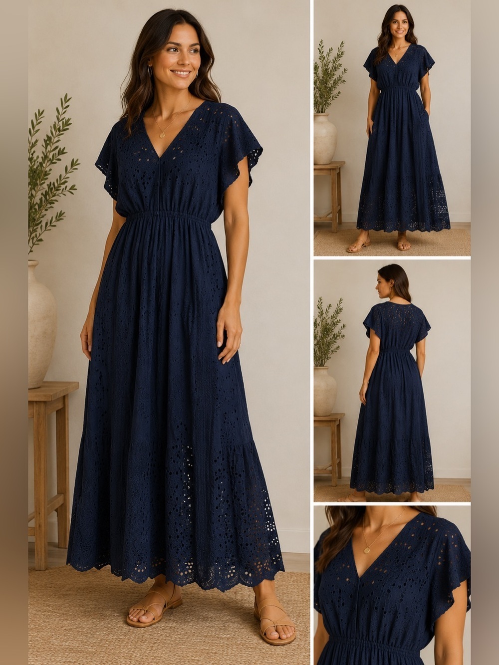 Johnny Was Eyelet Embroidered Maxi Dress Boho Cupra Cotton XXL
